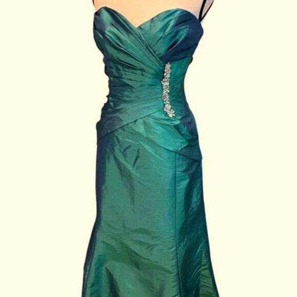 Elizabeth London iridescent Teal Taffeta Embellished Tie Back Gown - Picture 4 of 4